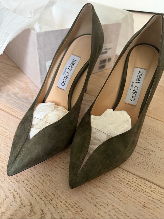 Jimmy Choo Shoes - Jimmy Choo Baker 100 Vine Suede Pump w/ Clear Plexi Insert Sz 38 NIB